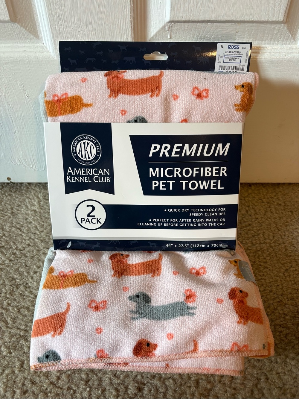 American Kennel Club Pink Dachshund Microfiber Pet Towel - 2 Pack